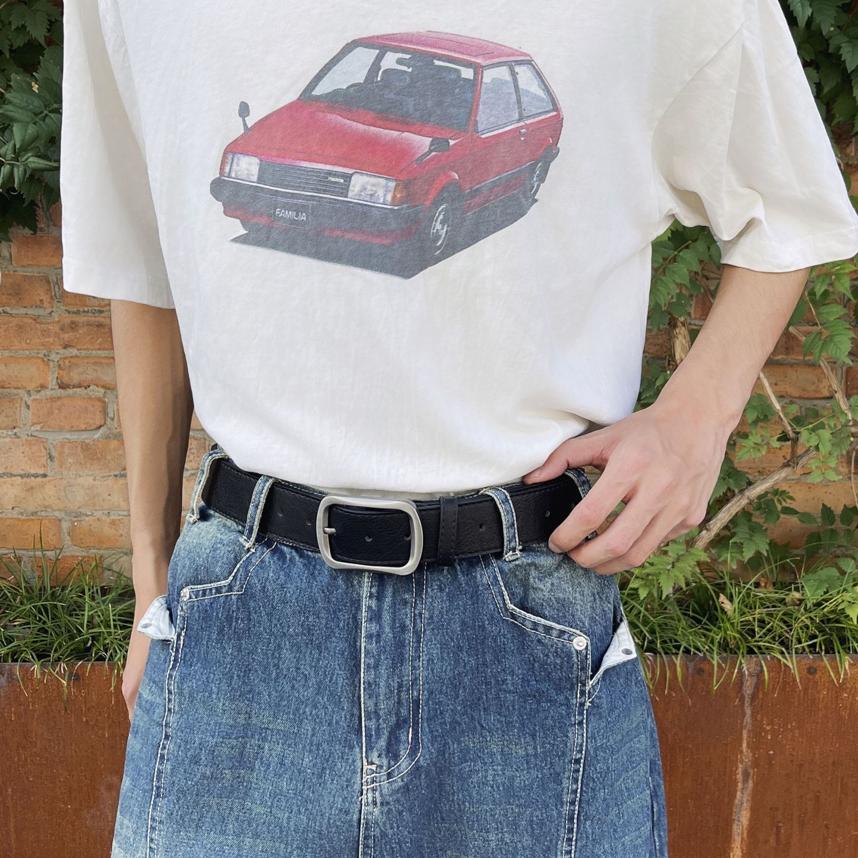 メンズベルト クラシック角型バックル本革メンズベルト