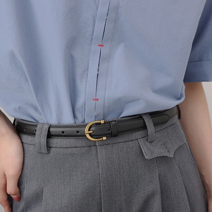 メンズベルト 上品な金具使いの本革細身紳士用ベルト