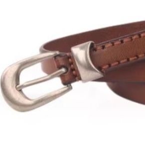 メンズベルト 本革使用丸型バックル細身カジュアルベルト