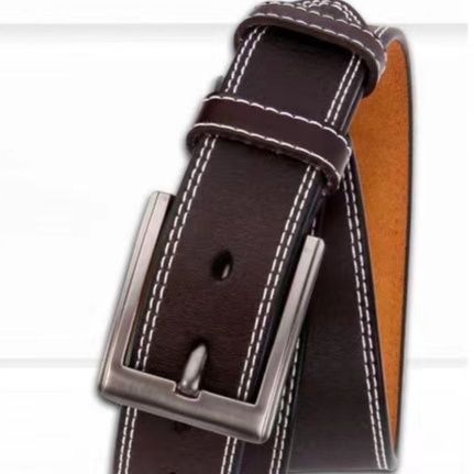 メンズベルト 本革コントラストステッチ仕様ピン式バックルベルト