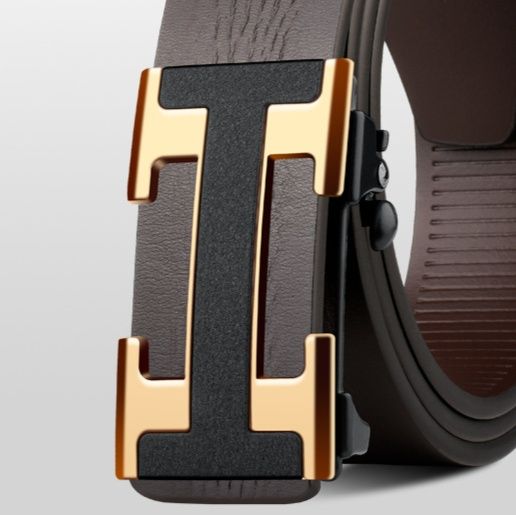 メンズベルト 本革仕立て頭文字型バックル紳士用ベルト