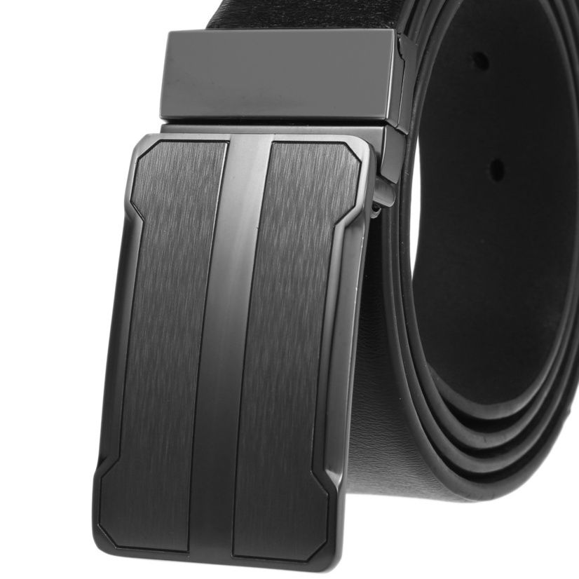 メンズベルト 本革自動式バックル幾何学デザインメンズベルト