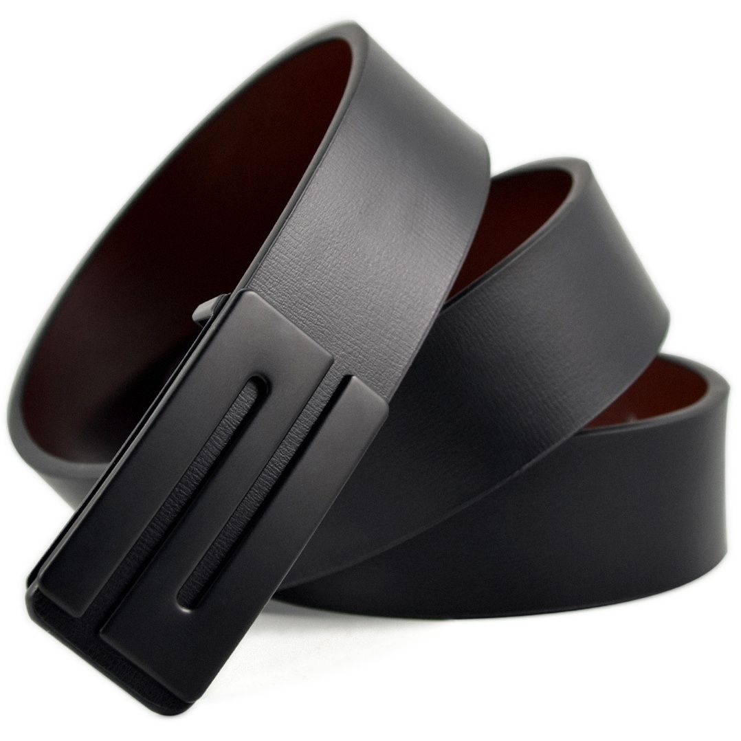 メンズベルト 直線デザイン金属バックル本革紳士用ベルト