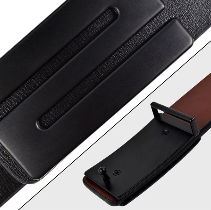 メンズベルト 直線デザイン金属バックル本革紳士用ベルト