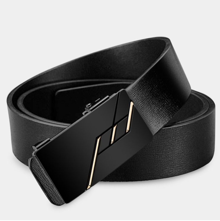 メンズベルト 幾何学デザイン自動式バックル本革紳士ベルト