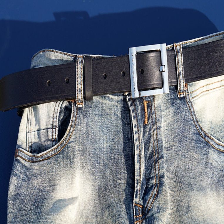 メンズベルト 純牛革仕立て角型バックル飛行腰帯