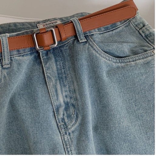 メンズベルト スクエアバックル本革細身ベルト