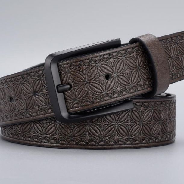 メンズベルト 和柄麻の葉模様型押しゴム製紳士用ベルト