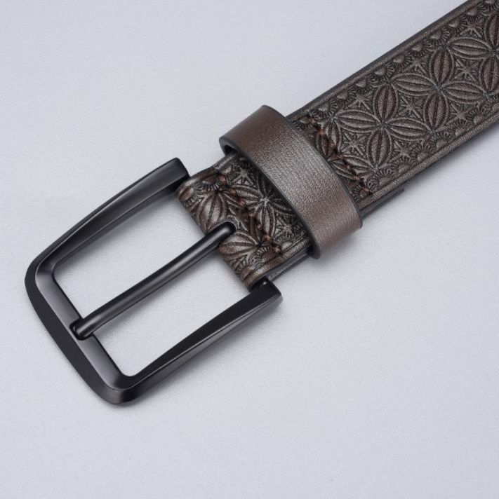 メンズベルト 和柄麻の葉模様型押しゴム製紳士用ベルト
