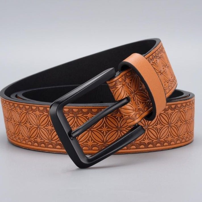 メンズベルト 和柄麻の葉模様型押しゴム製紳士用ベルト