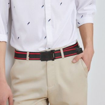 メンズベルト 格子柄バックル織物編みメンズベルト