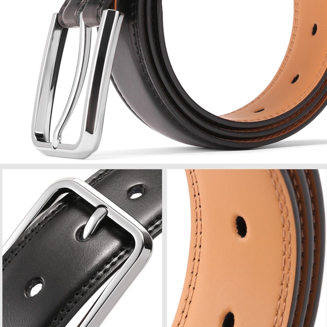 本革ダブルステッチビジネスメンズベルト