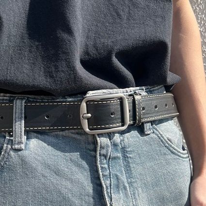 メンズベルト 本革ステッチデザインピンバックルベルト