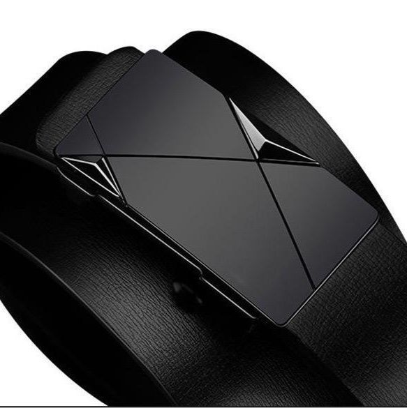 メンズベルト 幾何学模様バックル本革ビジネスベルト