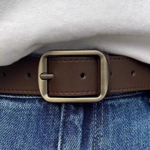 メンズベルト 角丸バックル本革カジュアルベルト