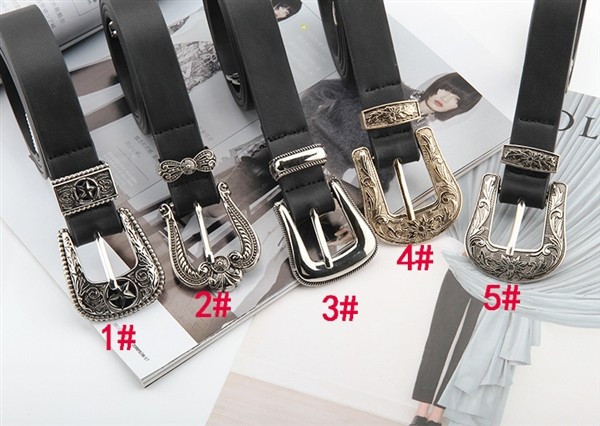 メンズベルト 西部風装飾金具付き本革細身ベルト