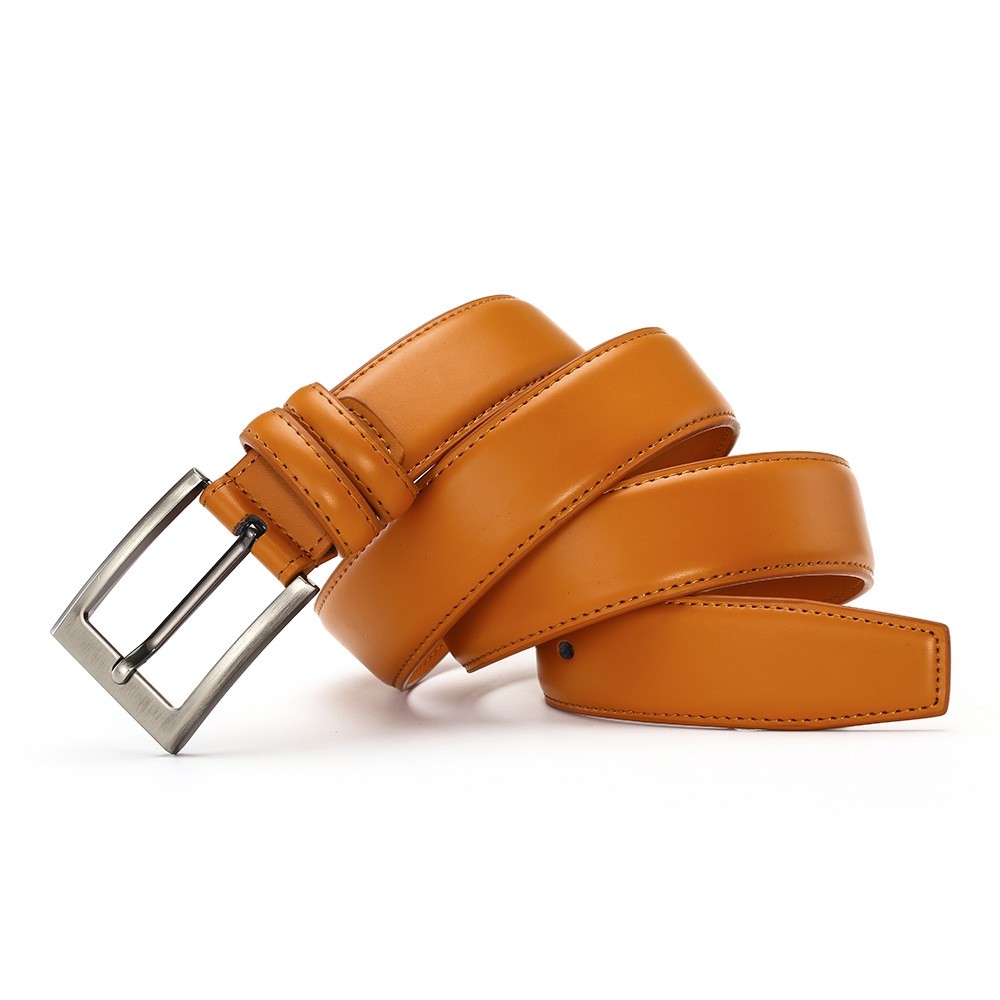 メンズベルト 本革仕立てステッチデザイン角型バックル紳士ベルト
