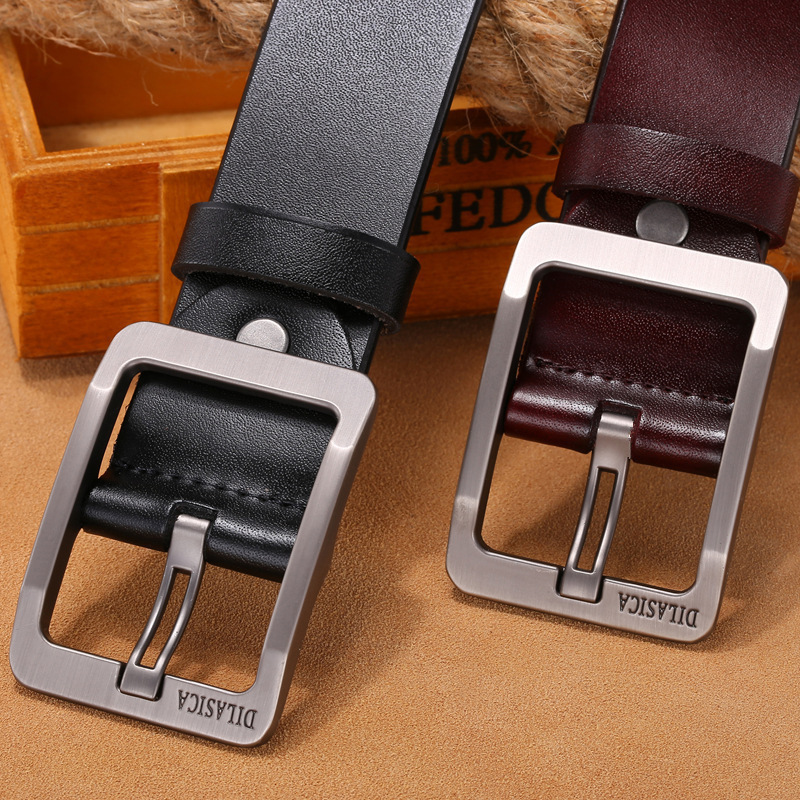 メンズベルト 本革角型バックル付きカジュアルメンズベルト