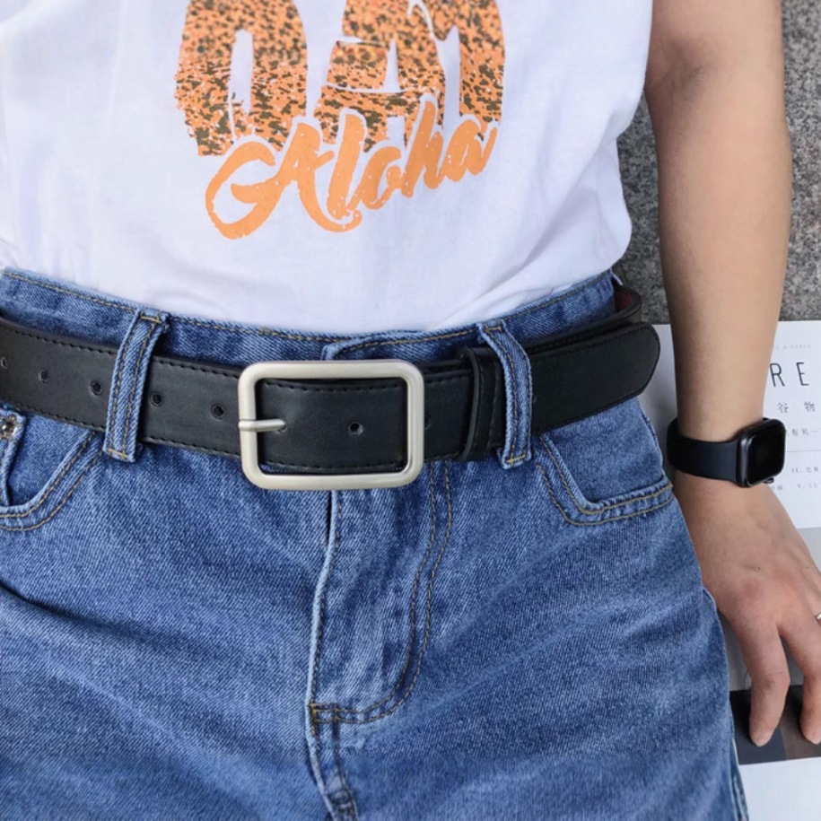 メンズベルト 本格牛革シンプル角型金具メンズベルト