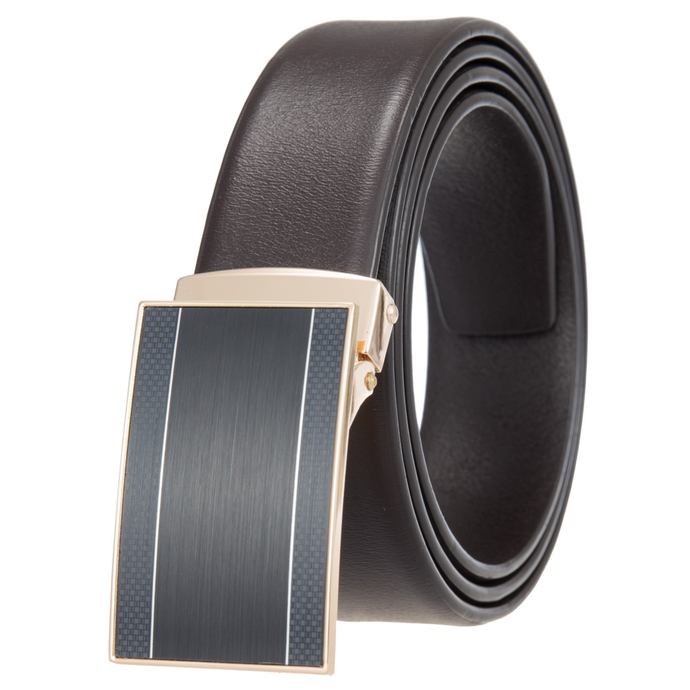 メンズベルト 高級感漂う自動式バックル本革紳士用ベルト