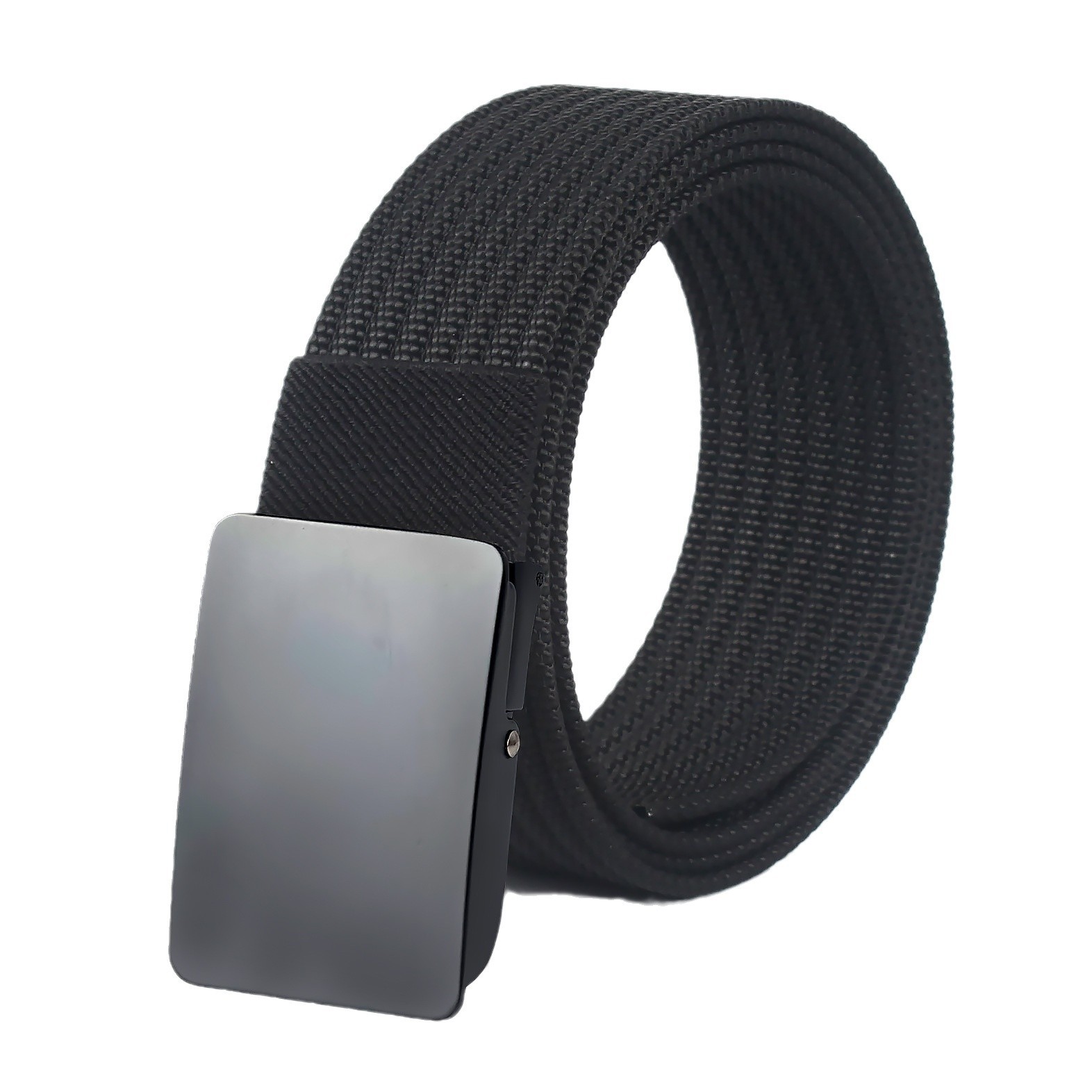 メンズベルト 縞模様編み込み角型バックルベルト