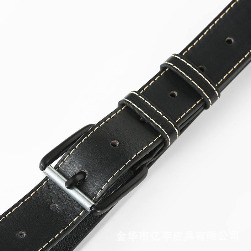 メンズベルト 本革製コントラストステッチデザインベルト