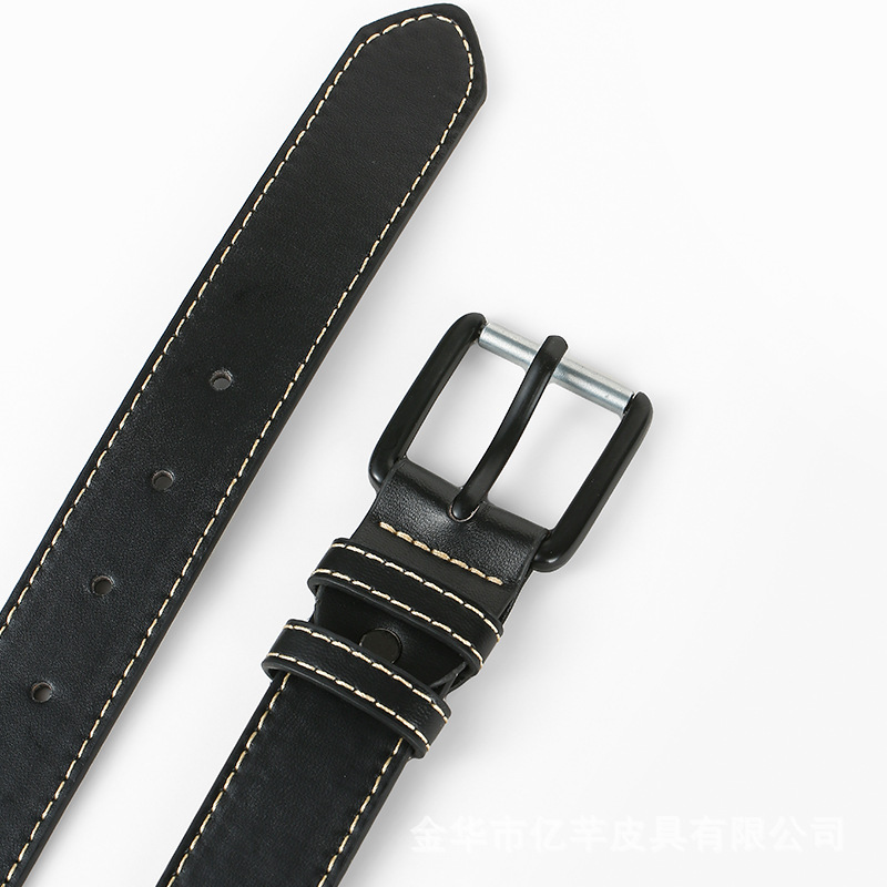 メンズベルト 本革製コントラストステッチデザインベルト