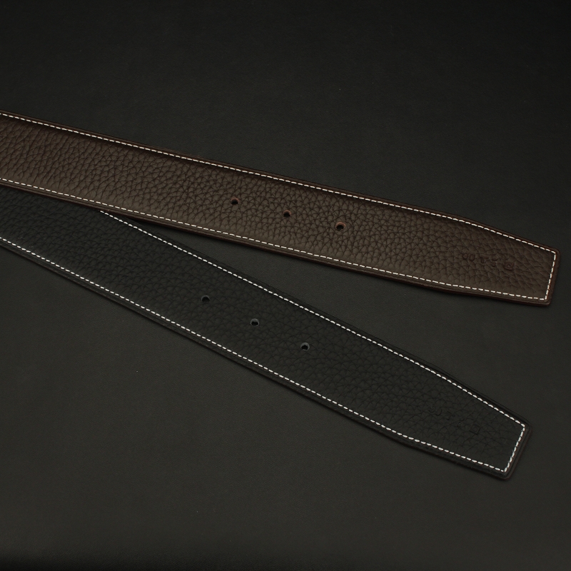 メンズベルト 本革型押しステッチデザインバックルレスベルト