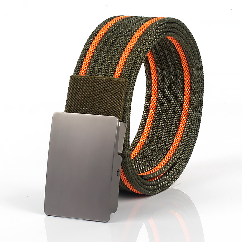 メンズベルト 縞模様編み込み角型バックルベルト