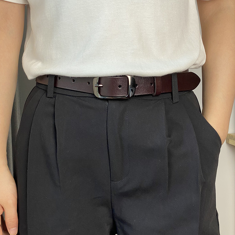 メンズベルト 本革使用シンプル金属バックル細幅紳士用ベルト