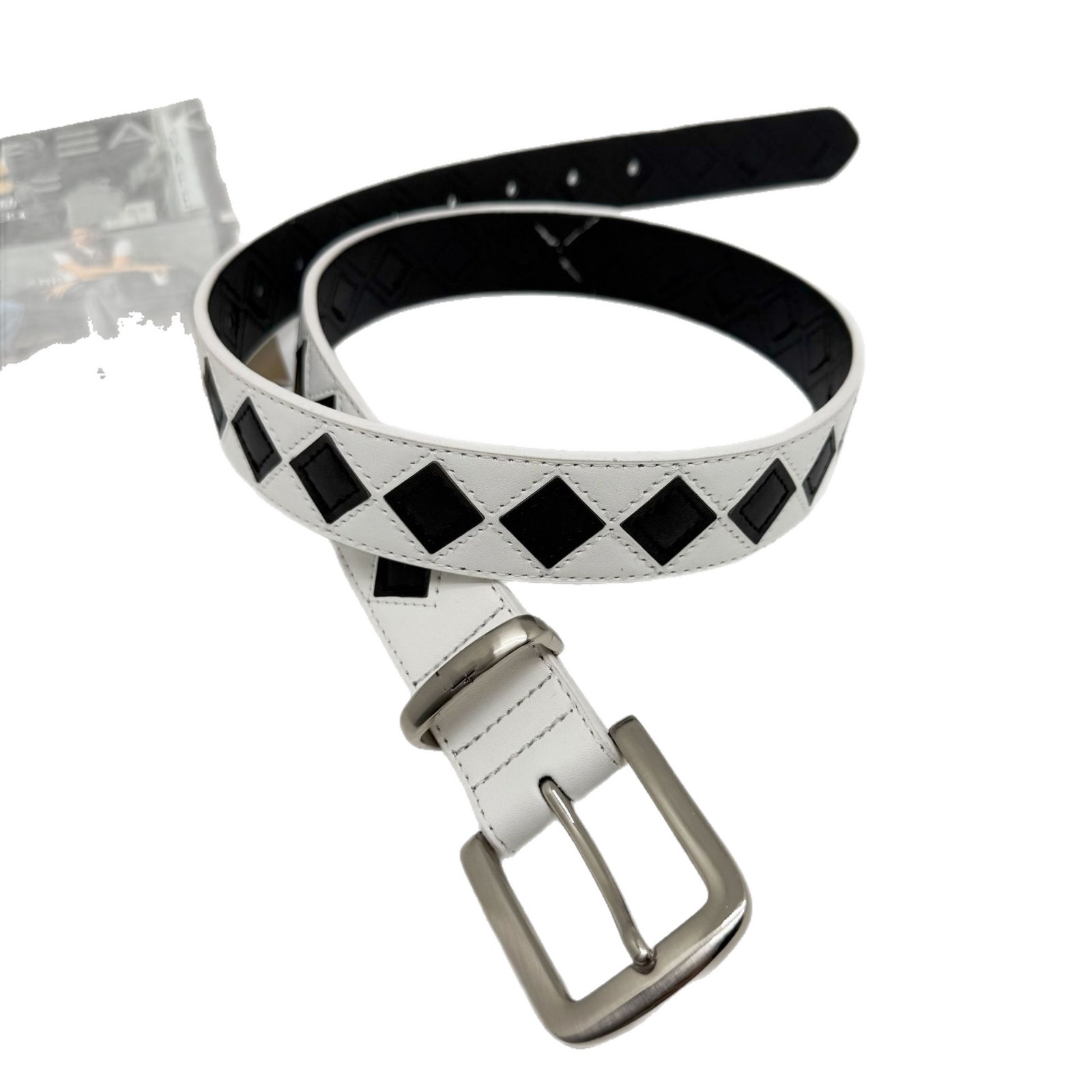 メンズベルト 市松模様デザイン本革仕様メンズベルト