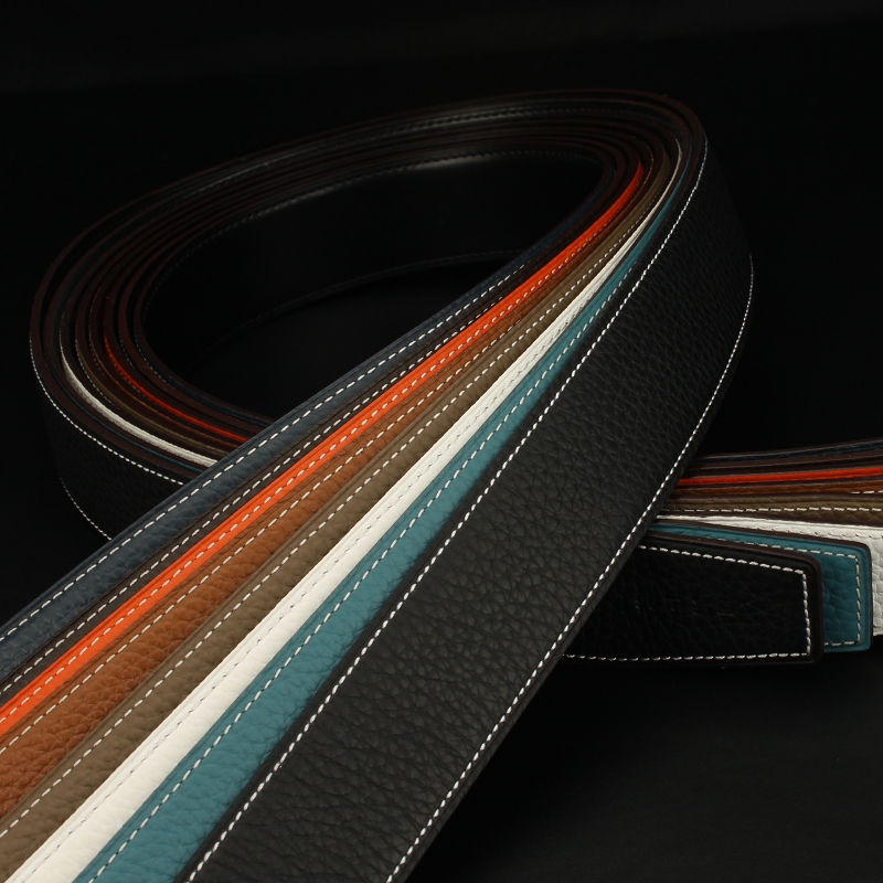 メンズベルト 本革型押しステッチデザインバックルレスベルト