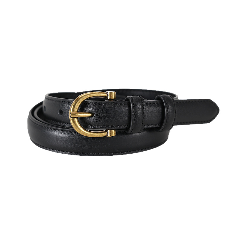 メンズベルト 上品な金具使いの本革細身紳士用ベルト