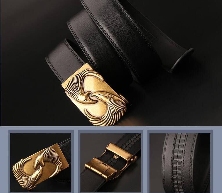 メンズベルト 革ベルト 男性用 自動式金具 鶴柄装飾 紳士用