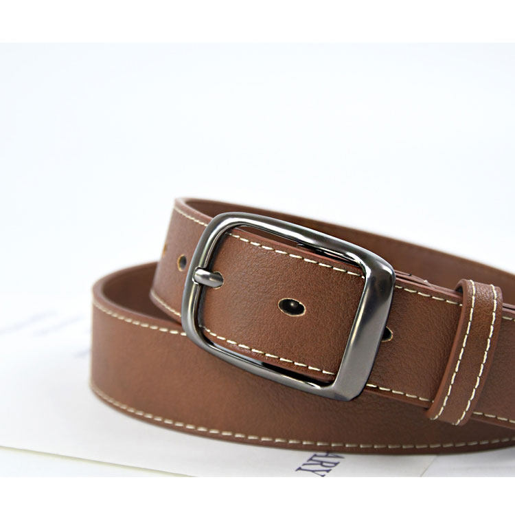 メンズベルト 本革白ステッチデザインカジュアルベルト