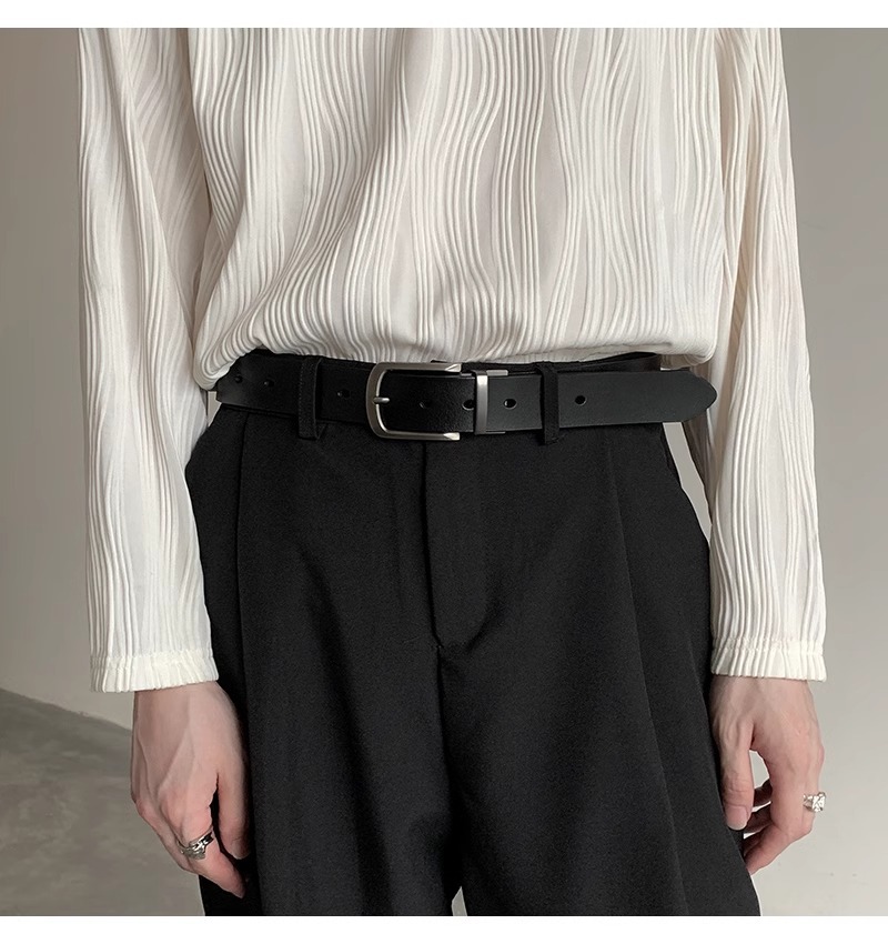 メンズベルト 上質本革シンプル金属バックル紳士用細身ベルト