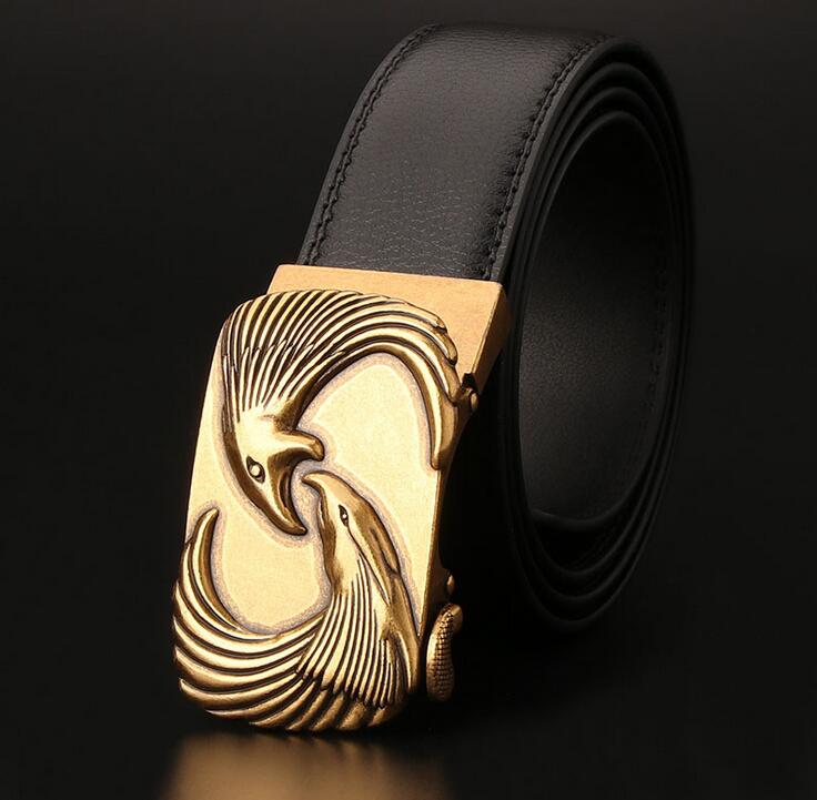 メンズベルト 革ベルト 男性用 自動式金具 鶴柄装飾 紳士用