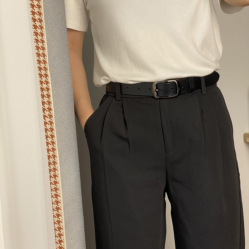 メンズベルト 本革使用シンプル金属バックル細幅紳士用ベルト