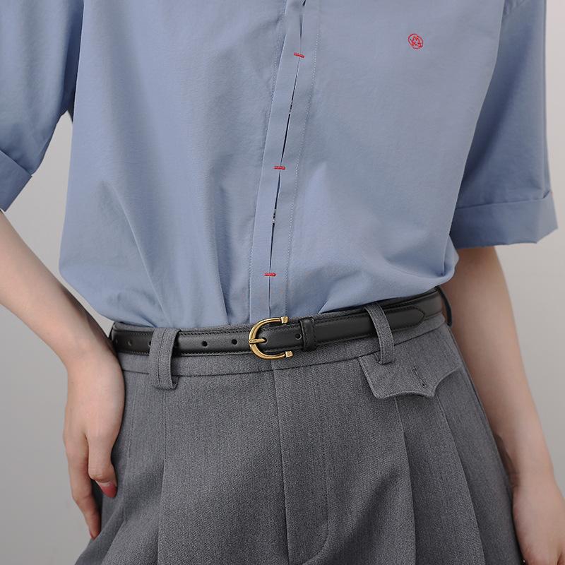 メンズベルト 上品な金具使いの本革細身紳士用ベルト