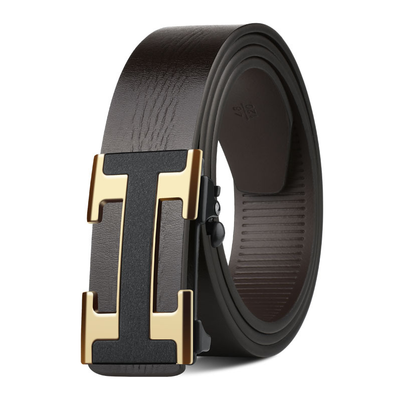 メンズベルト 本革仕立て頭文字型バックル紳士用ベルト