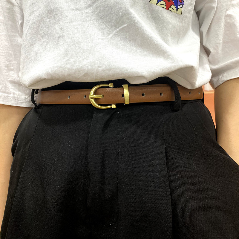 メンズベルト 上品な金具使いの本革細身ベルト