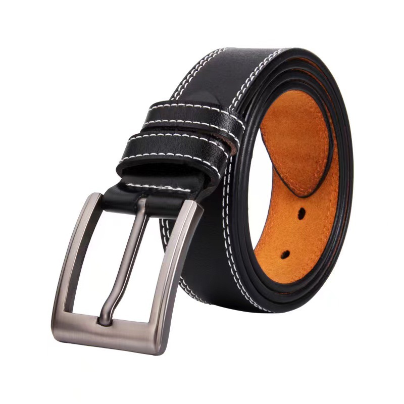 メンズベルト 本革コントラストステッチ仕様ピン式バックルベルト