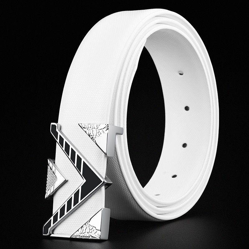 メンズベルト 幾何学模様バックル本革メンズベルト