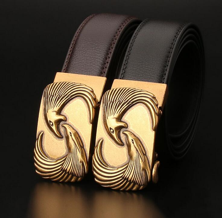 メンズベルト 革ベルト 男性用 自動式金具 鶴柄装飾 紳士用