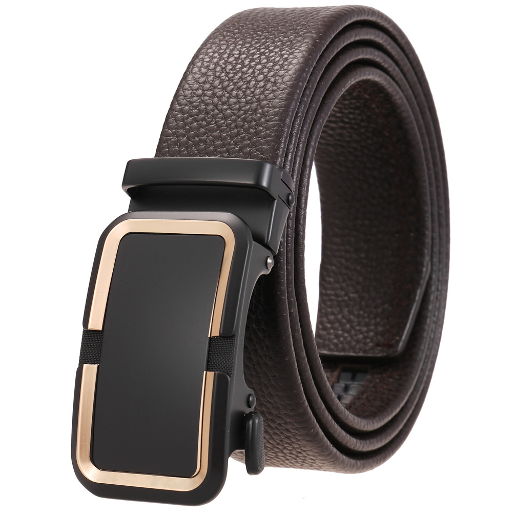 メンズベルト 型押しレザー自動バックル付き本革紳士用ベルト
