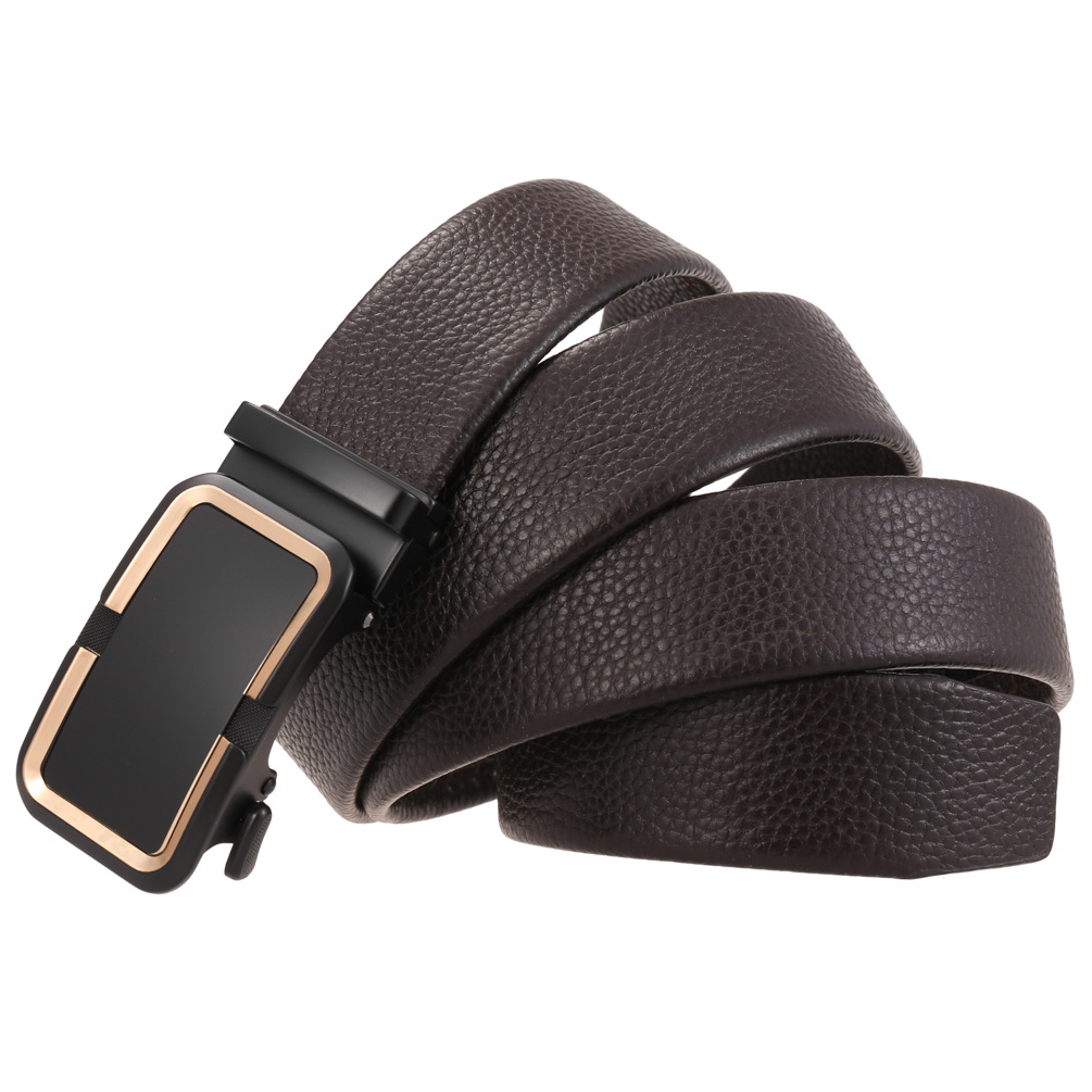 メンズベルト 型押しレザー自動バックル付き本革紳士用ベルト