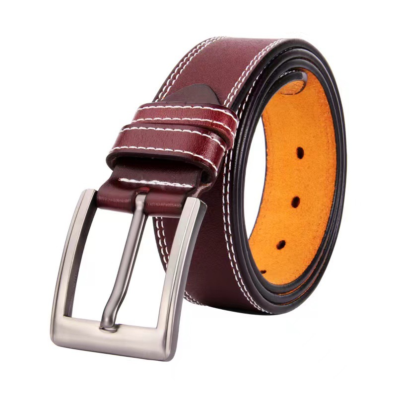 メンズベルト 本革コントラストステッチ仕様ピン式バックルベルト