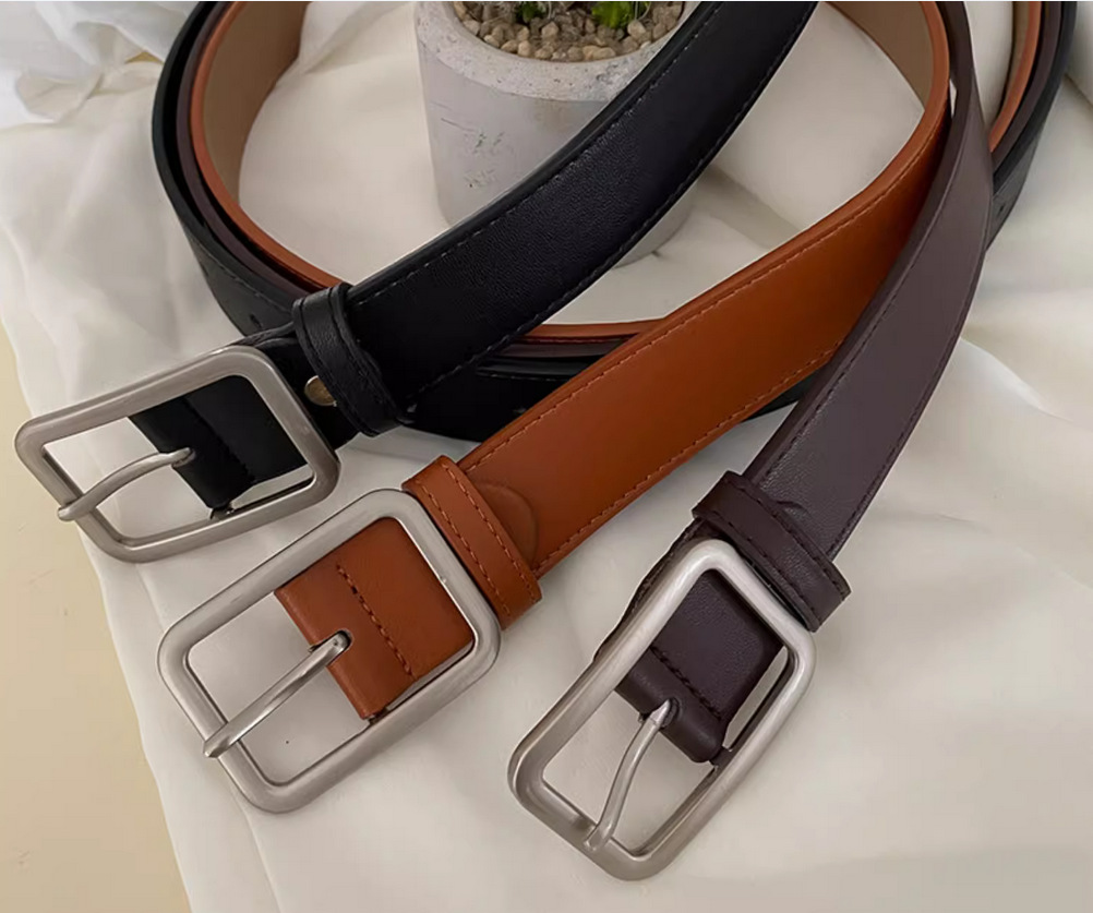 メンズベルト 本格牛革シンプル角型金具メンズベルト