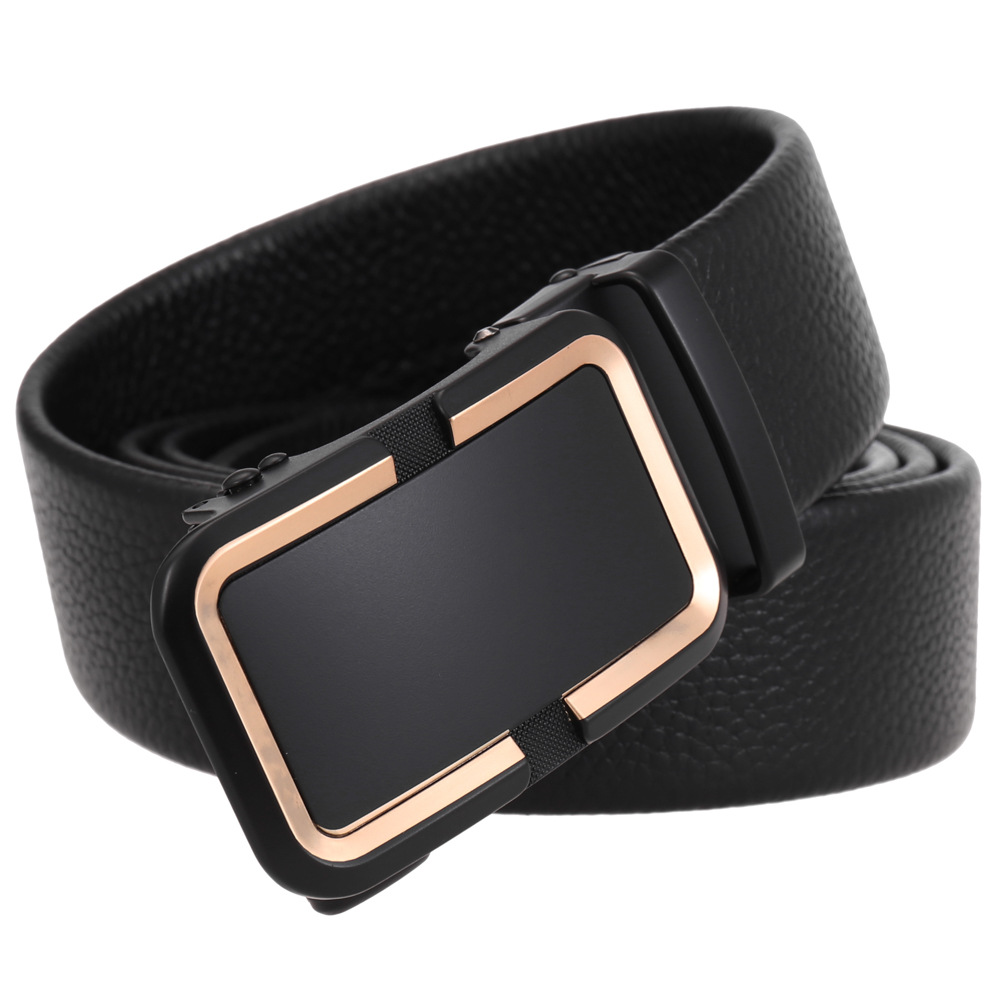 メンズベルト 型押しレザー自動バックル付き本革紳士用ベルト