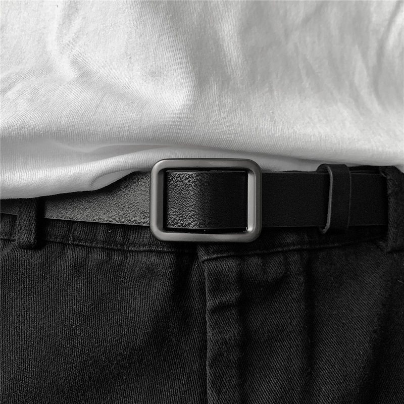 メンズベルト 本革スクエアバックル細身メンズベルト